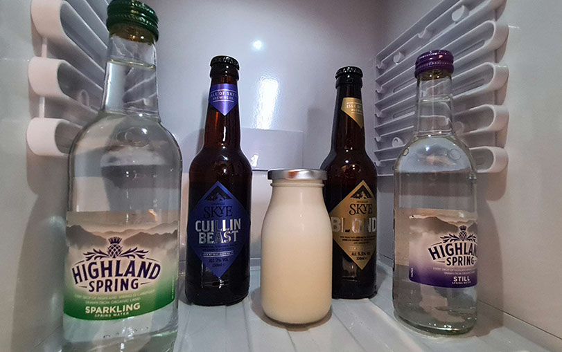 Complimentary drinks such as Skye Ales are available in the rooms at Taransay House in Portree